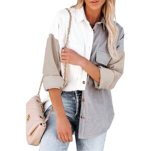 Corduroy Shacket Jacket Long Sleeve Button Down Shirt